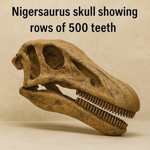 Nigersaurus skull showing rows of 500 teeth